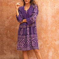 Embroidered cotton dress, Spring Step in Amethyst