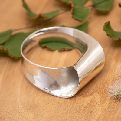 Avant-Garde Wavy Sterling Silver Cocktail Ring from Bali, 'Wave of Sophistication'